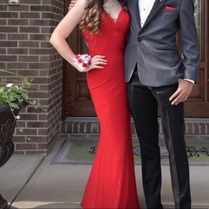 Prom dress. Red. Rose and sheer detailing